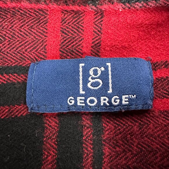George Mens Red Black Plaid Long Sleeve Button Front Flannel Shirt Size XLT - Picture 4 of 6